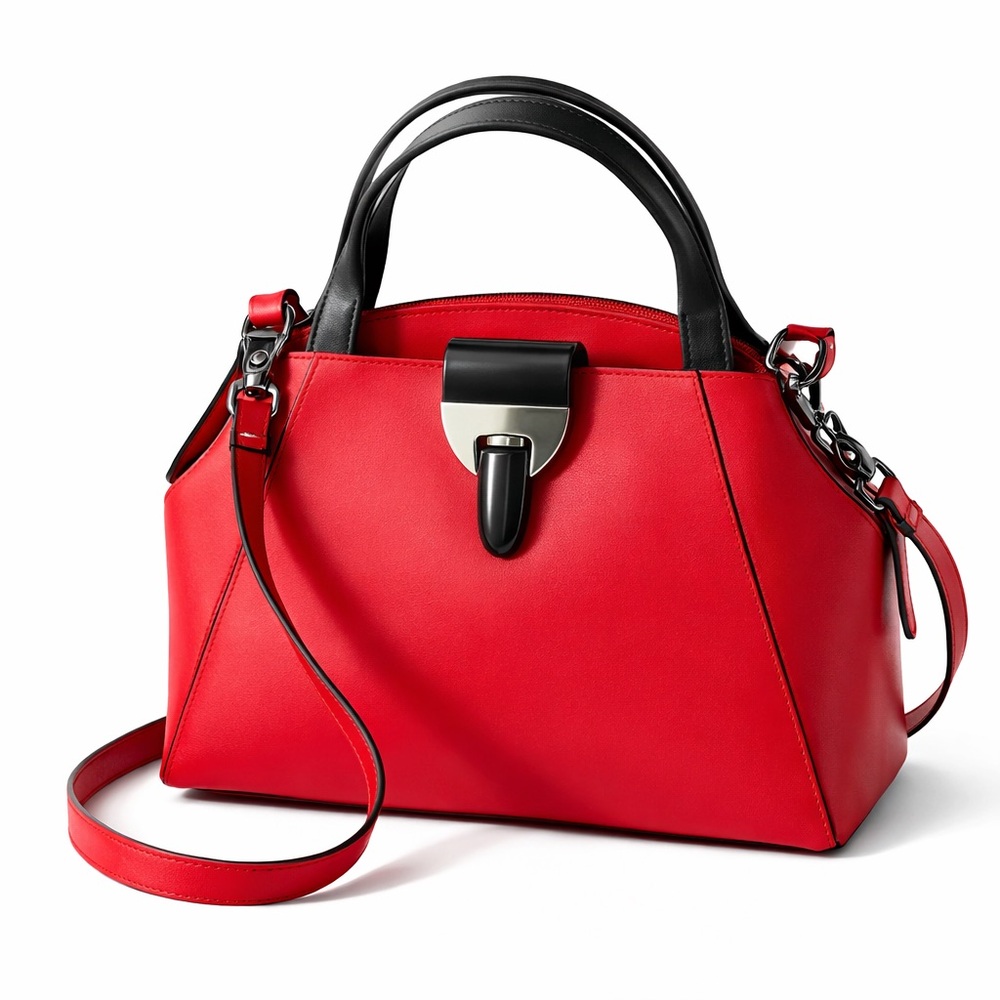 Red Leather Satchel Handbag – Made in Italy, Removable Strap